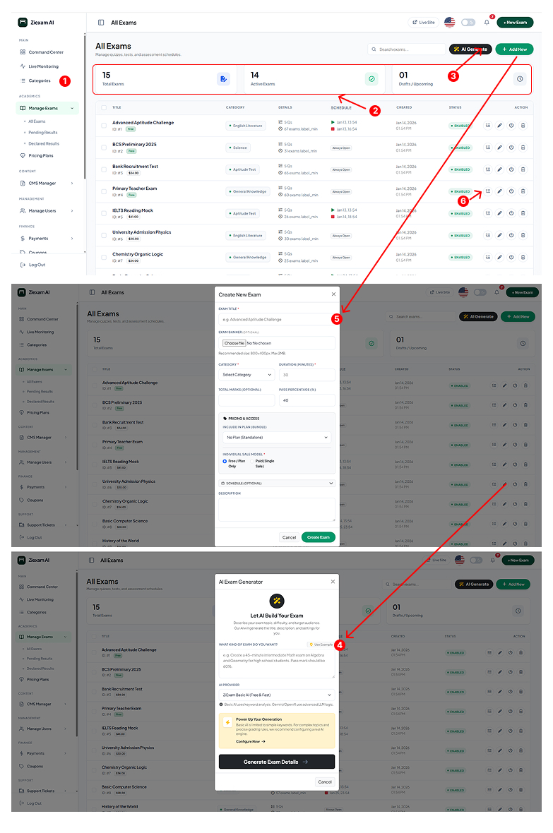 Exam Management Interface