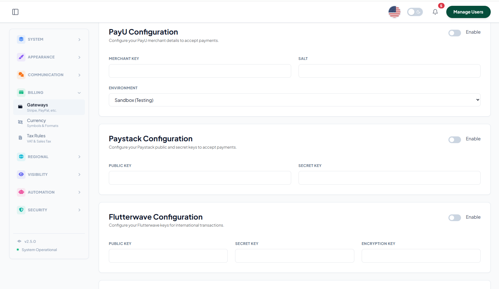 Payment Gateway Settings