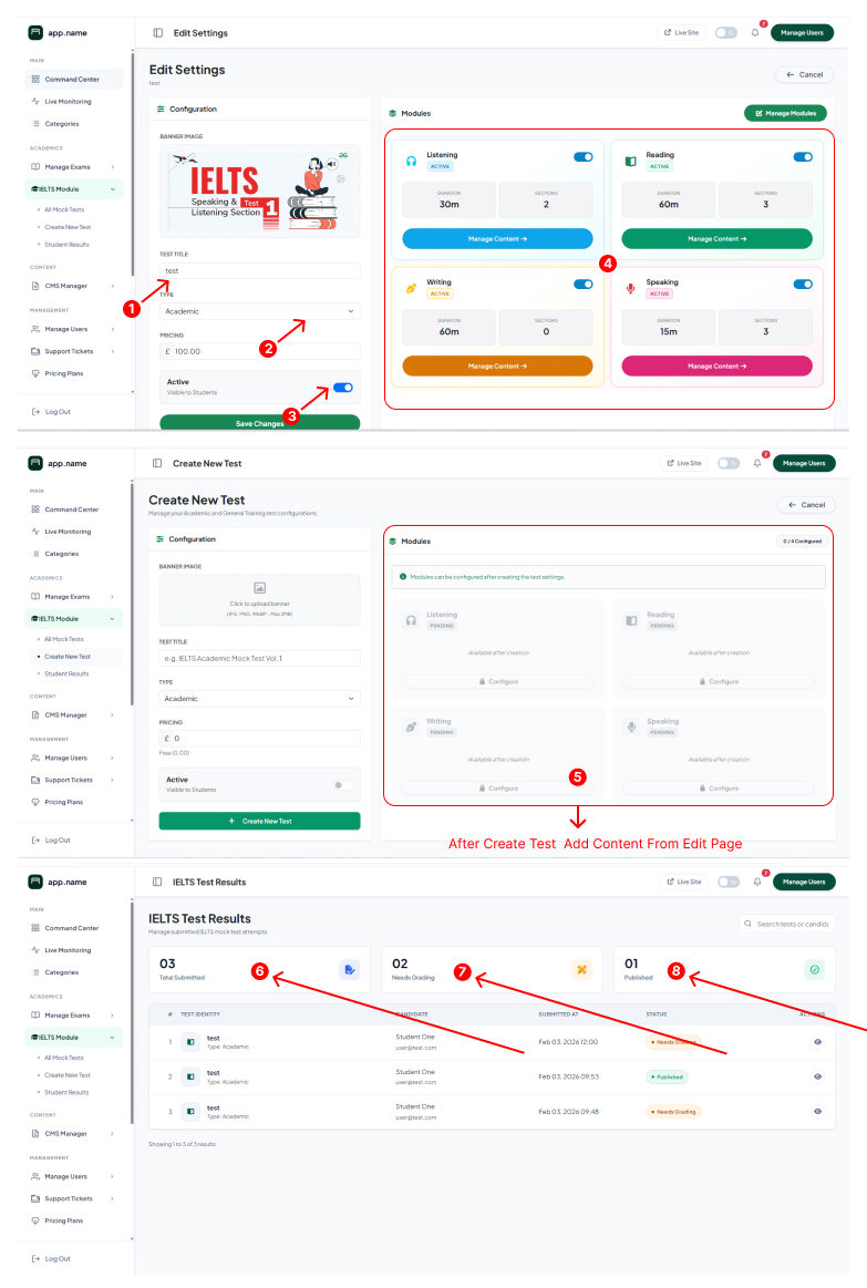 IELTS Configuration Screens